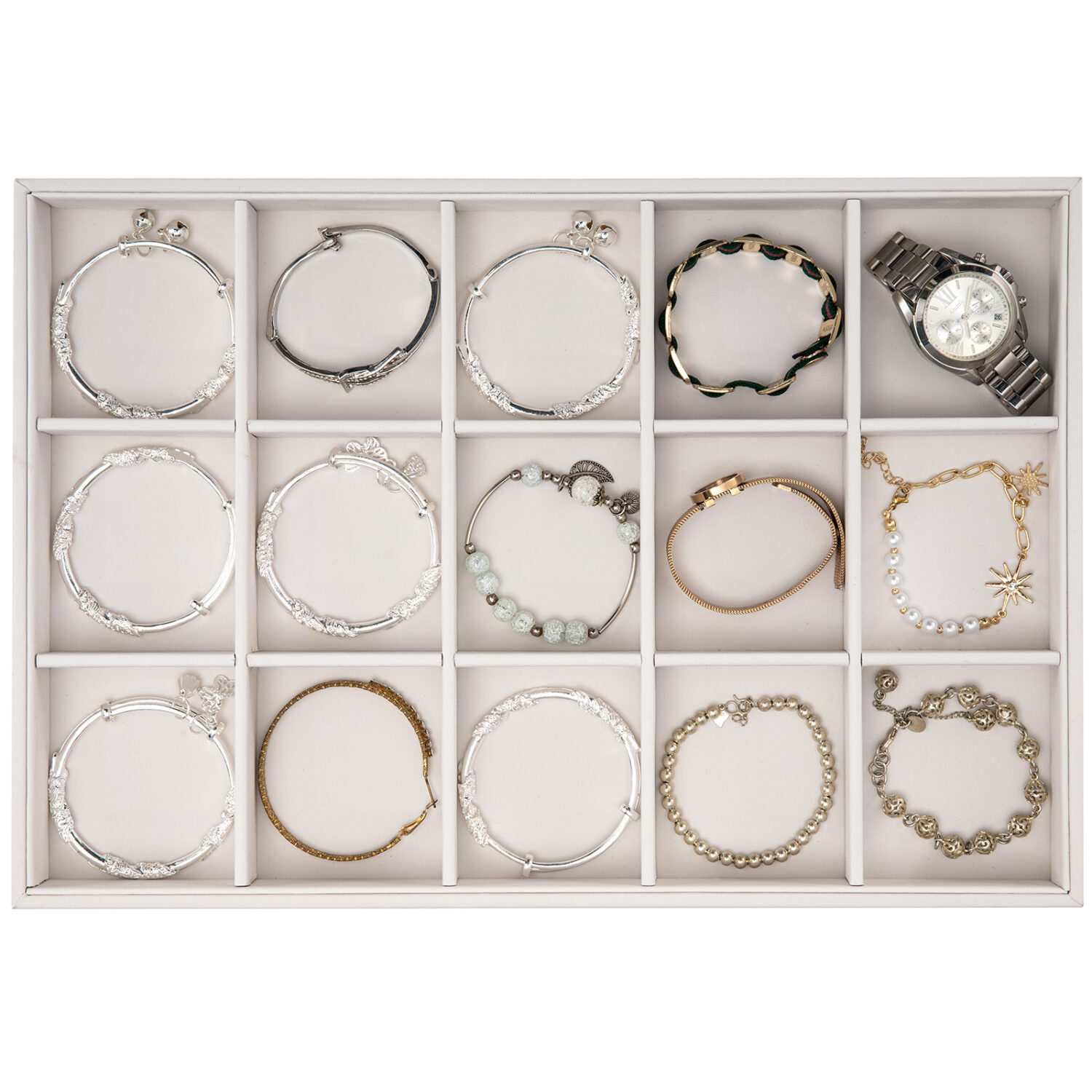 Polmart Stackable 15-Grid Jewelry Organizer/Storage/Display Trays, White Leatherette (2-Pack) - Image 6