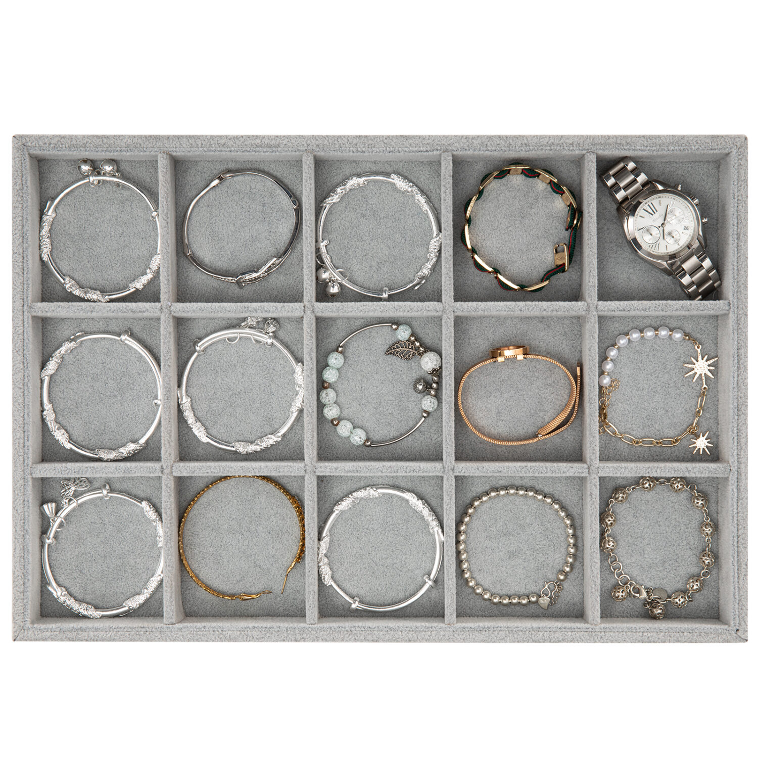 Polmart Stackable 15-Grid Jewelry Organizer/Storage/Display Trays, Gray Velvet (2-Pack) - Image 2