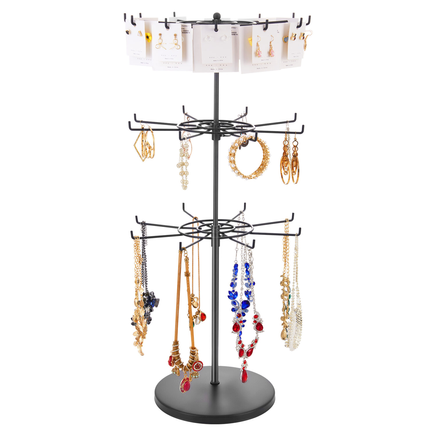 Polmart Heavy Duty Adjustable 3-Tier Countertop Spinner Display Stand, with Adjustable Height & Tiers, Black - Image 2