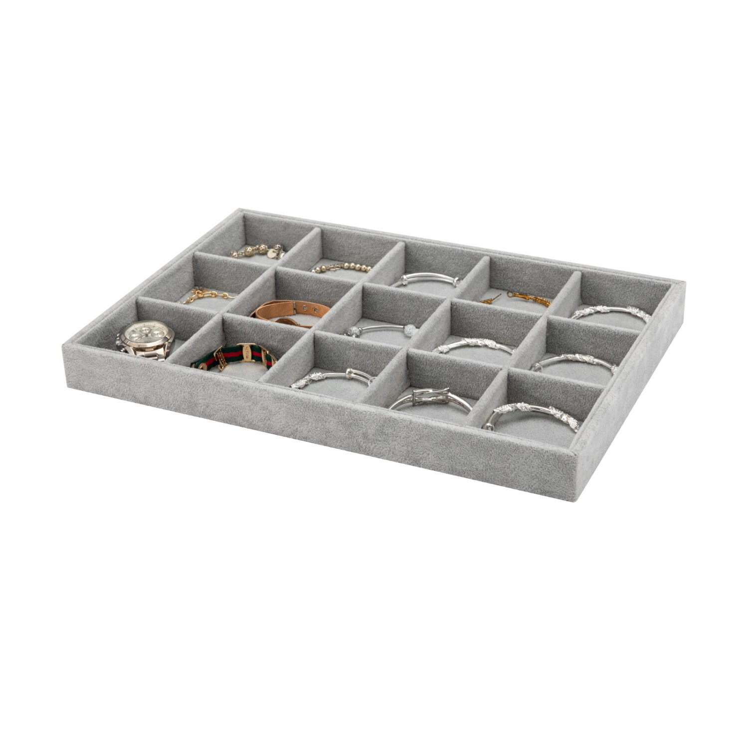 Polmart Stackable 15-Grid Jewelry Organizer/Storage/Display Trays, Gray Velvet (2-Pack) - Image 6