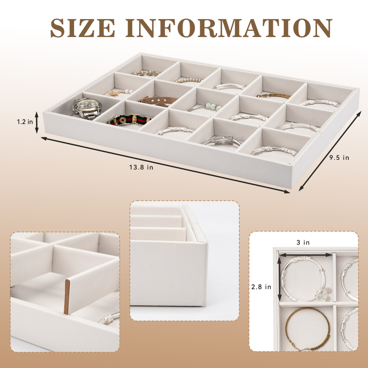 Polmart Stackable 15-Grid Jewelry Organizer/Storage/Display Trays, White Leatherette (2-Pack) - Image 5