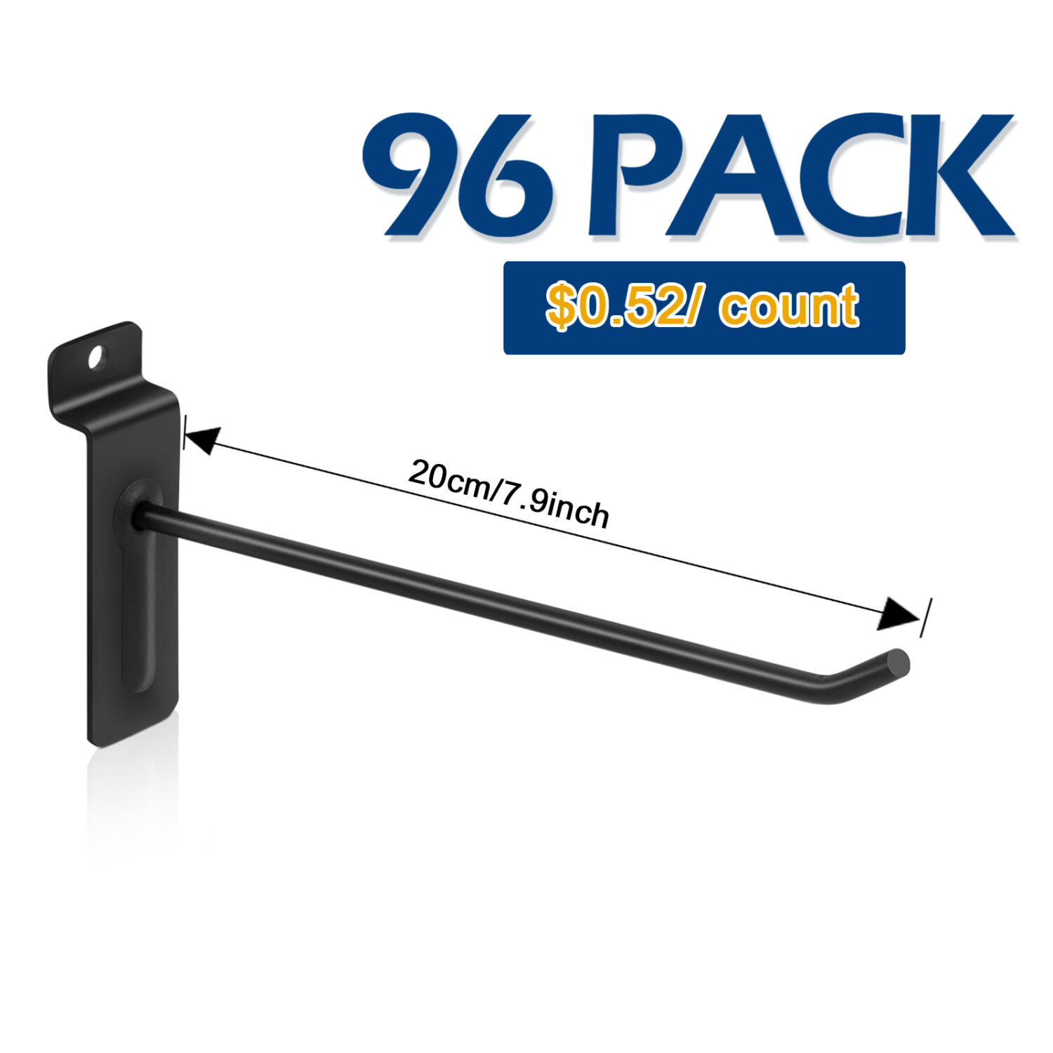 Polmart 8" Heavy Duty Black Slatwall Panel Hooks, Pack of 96