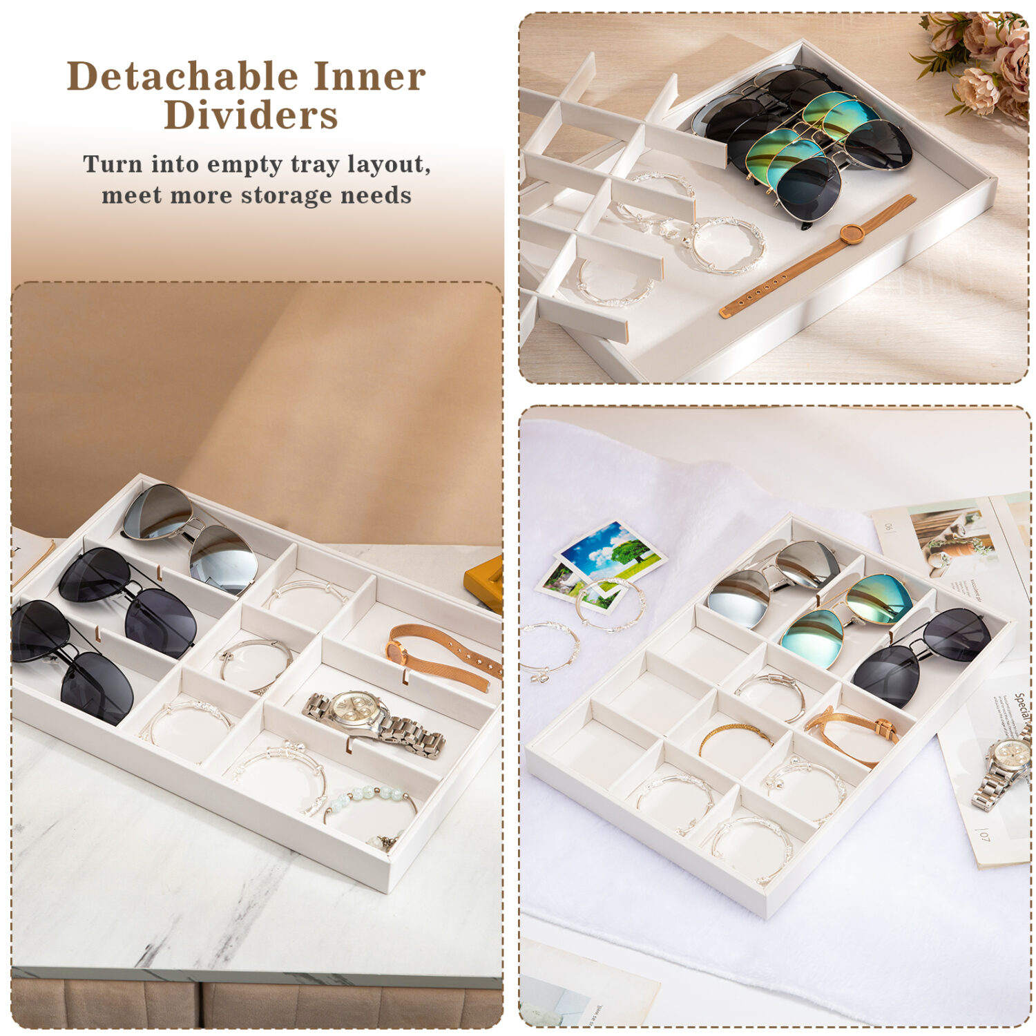 Polmart Stackable 15-Grid Jewelry Organizer/Storage/Display Trays, White Leatherette (2-Pack) - Image 4