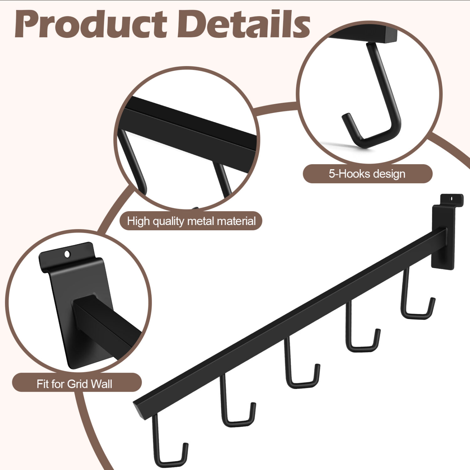 Polmart Heavy Duty Slatwall 5-Hook Waterfall Displays (8-Pack) - Image 3