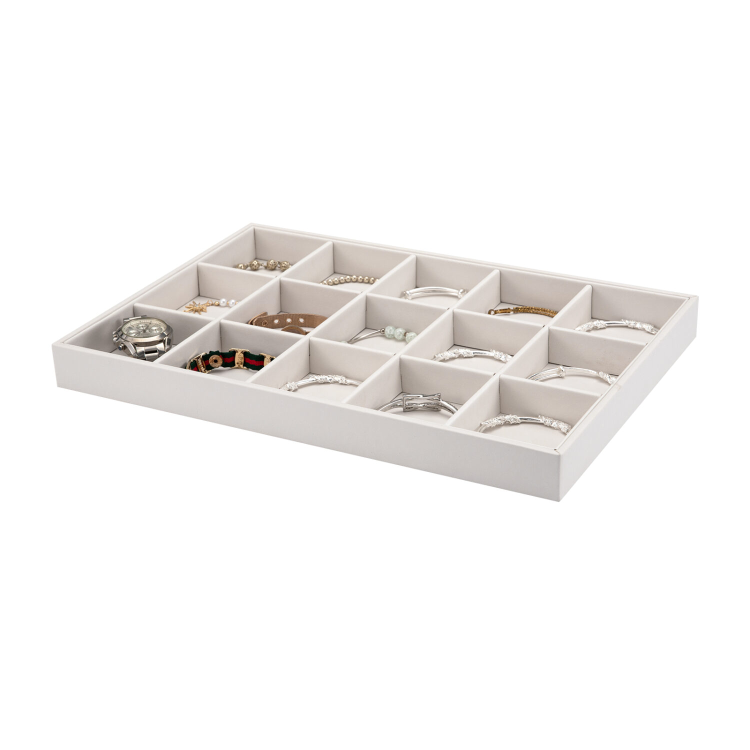 Polmart Stackable 15-Grid Jewelry Organizer/Storage/Display Trays, White Leatherette (2-Pack)