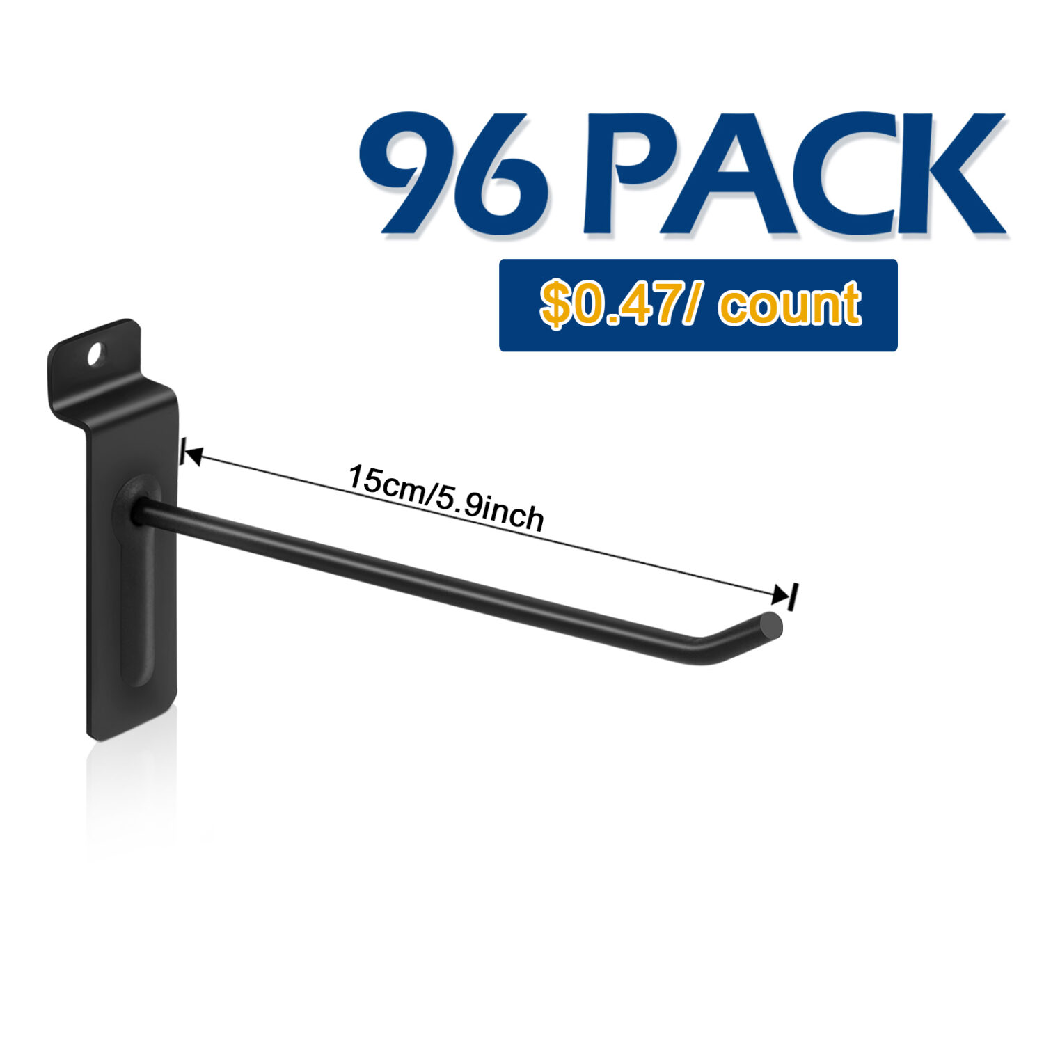 Polmart 6" Heavy Duty Black Slatwall Panel Hooks, Pack of 96