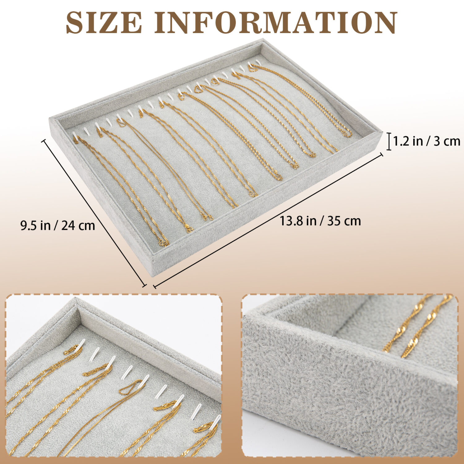 Polmart Stackable Bracelet & Jewelry Organizer/Storage/Display Trays, Gray Velvet (2-Pack) - Image 3