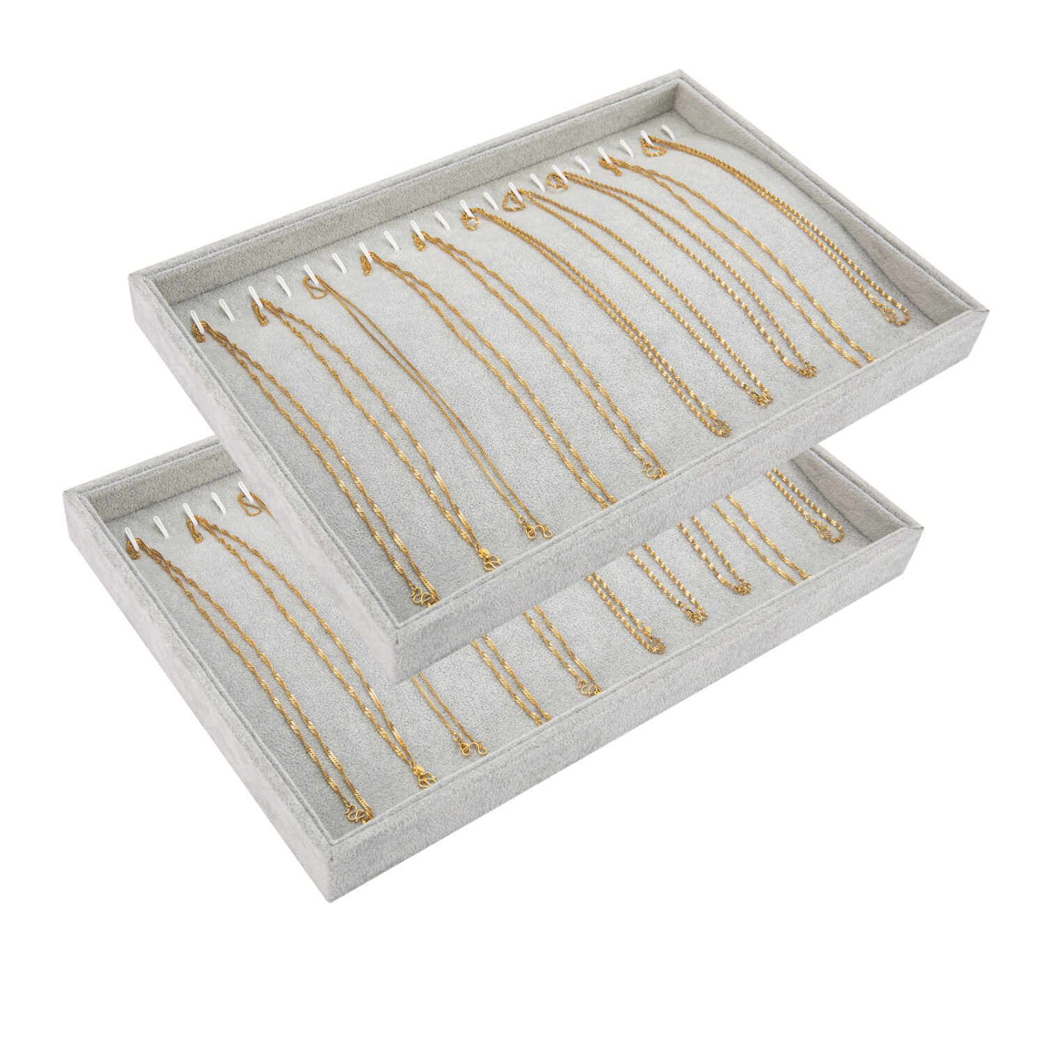 Polmart Stackable Bracelet & Jewelry Organizer/Storage/Display Trays, Gray Velvet (2-Pack) - Image 5