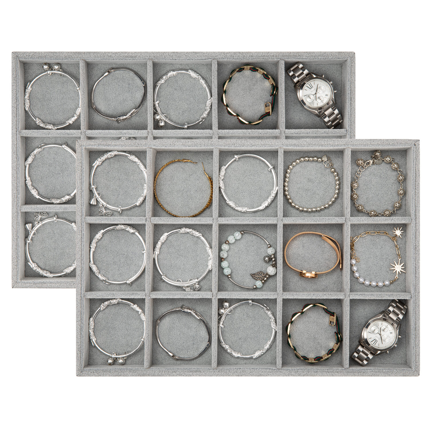 Polmart Stackable 15-Grid Jewelry Organizer/Storage/Display Trays, Gray Velvet (2-Pack) - Image 7