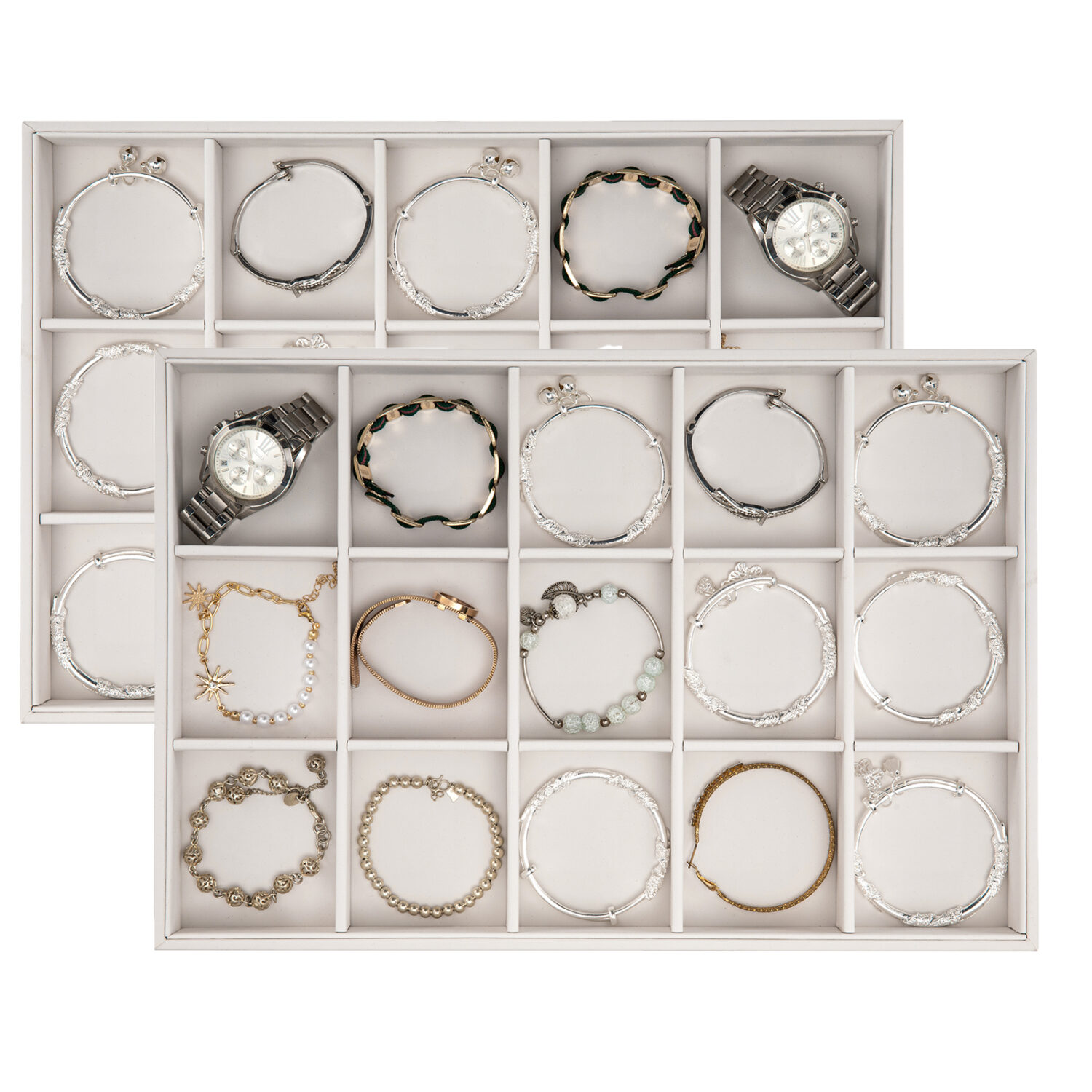 Polmart Stackable 15-Grid Jewelry Organizer/Storage/Display Trays, White Leatherette (2-Pack) - Image 2