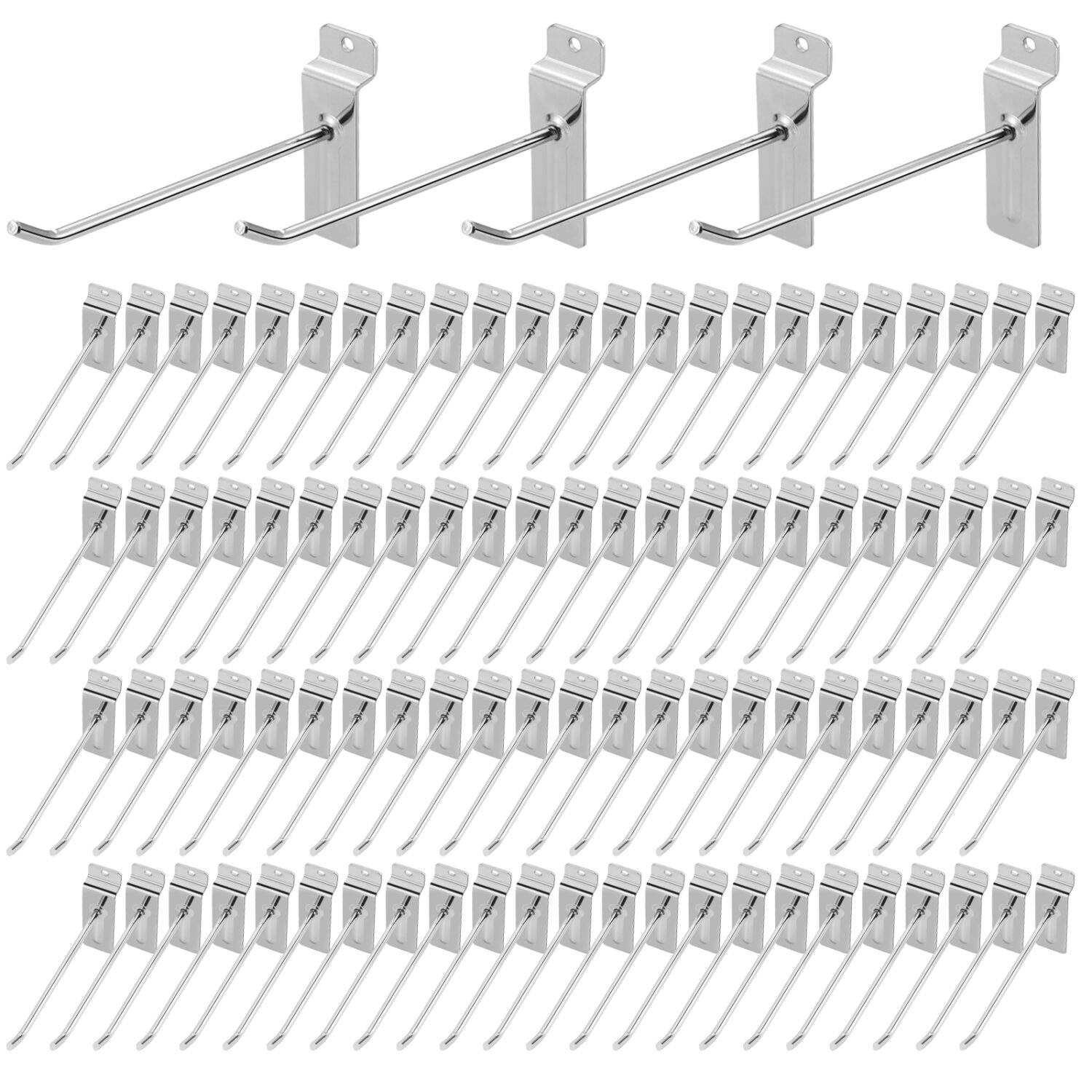 Polmart 4" Heavy Duty Silver Slatwall Panel Hooks - Pack of 96 (4-inch)