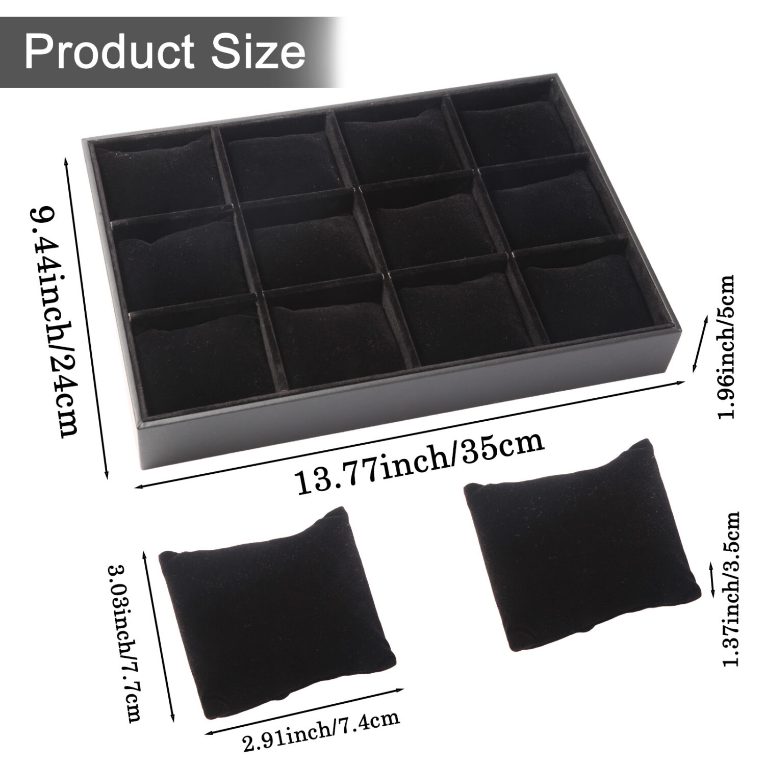 Polmart Stackable 12-Grid Jewelry Tray with Pillow, Black Velvet (2-Pack) - Image 3
