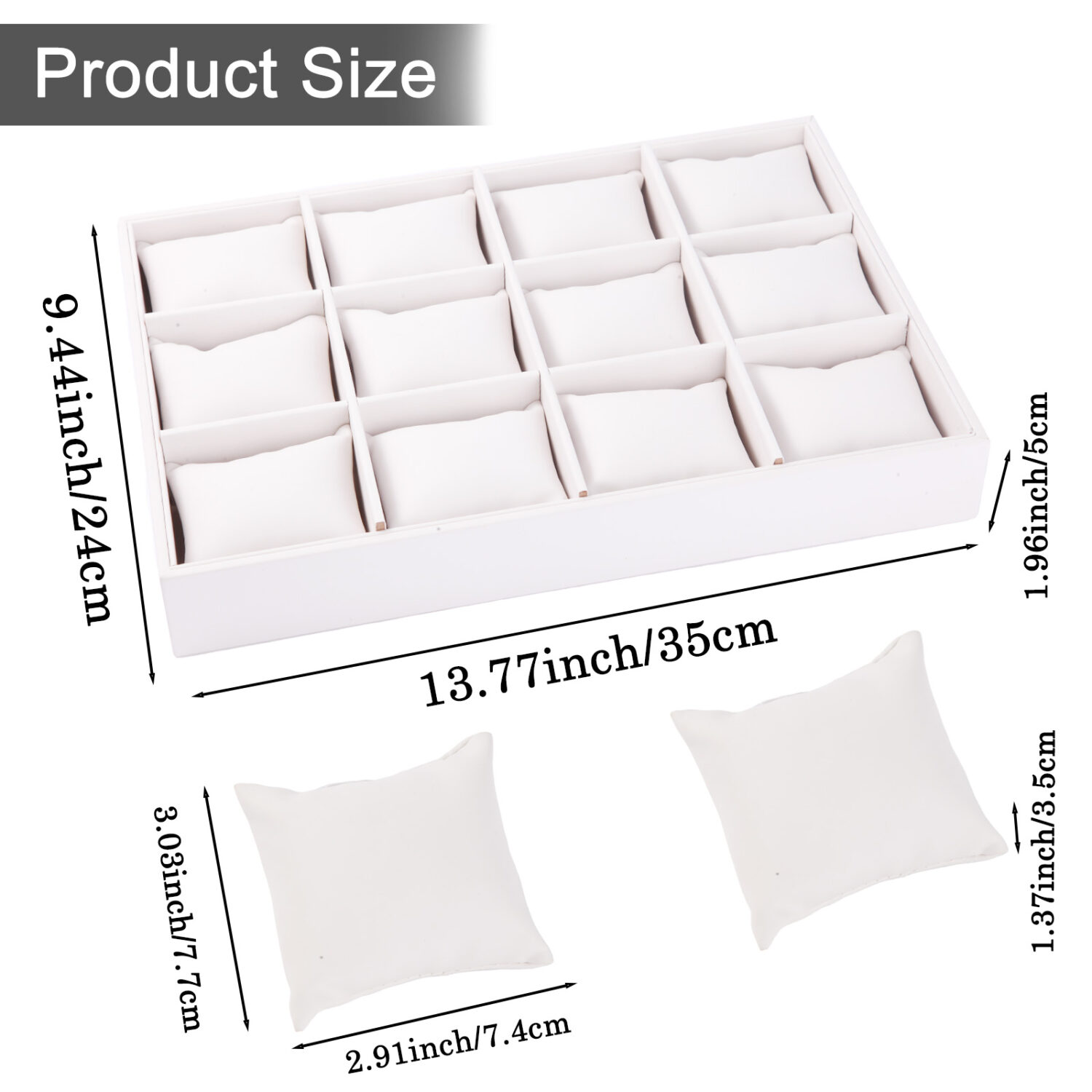 Polmart Stackable 12-Grid Jewelry Tray with Pillow, White Leatherette (2-Pack) - Image 5