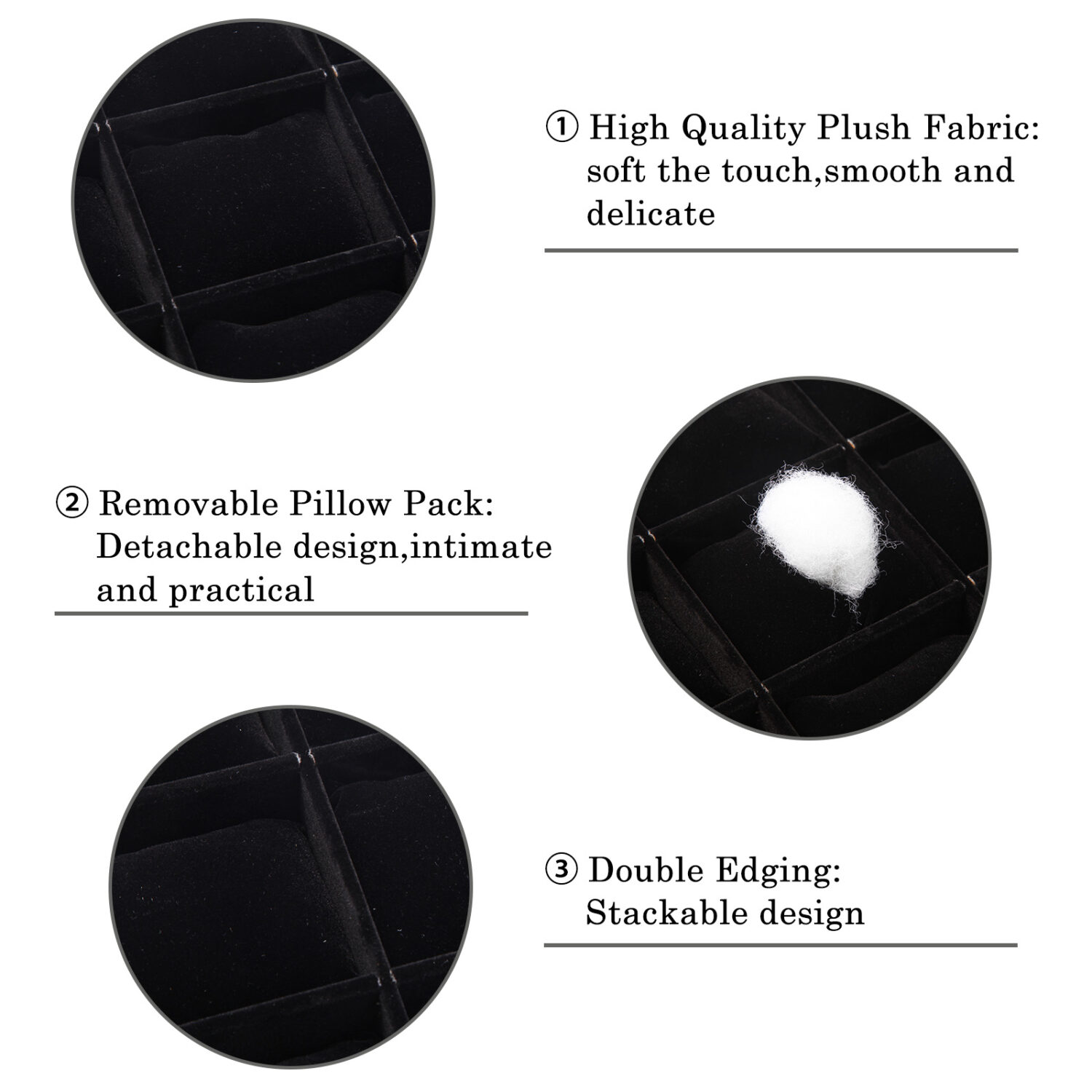 Polmart Stackable 12-Grid Jewelry Tray with Pillow, Black Velvet (2-Pack) - Image 6