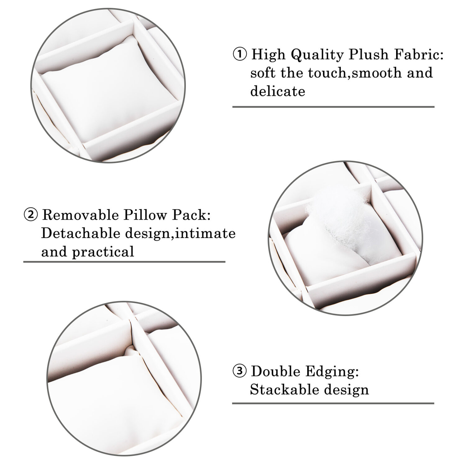 Polmart Stackable 12-Grid Jewelry Tray with Pillow, White Leatherette (2-Pack) - Image 3