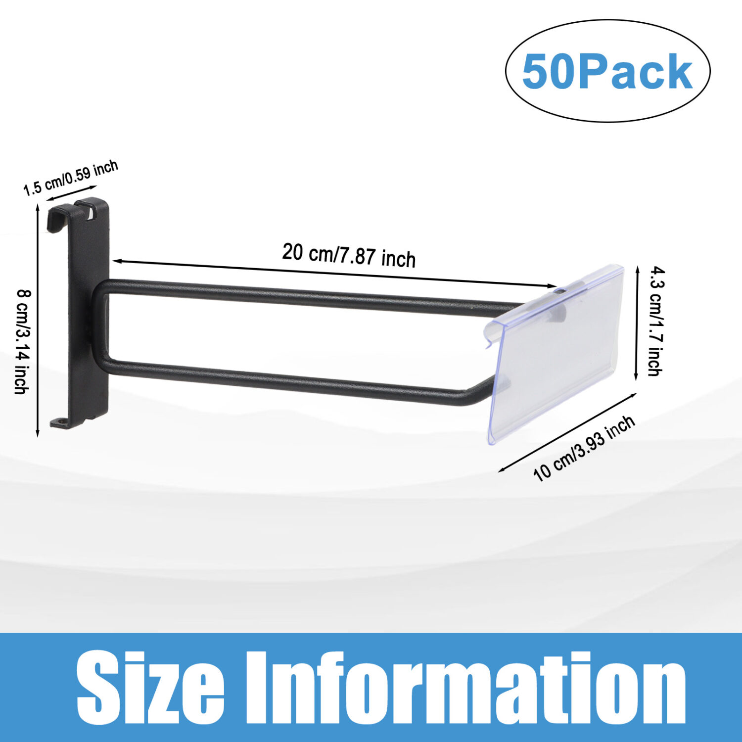 Polmart Heavy Duty Gridwall Panel Double-Bar Hooks, Black - 50 Pack (8-inch) - Image 2