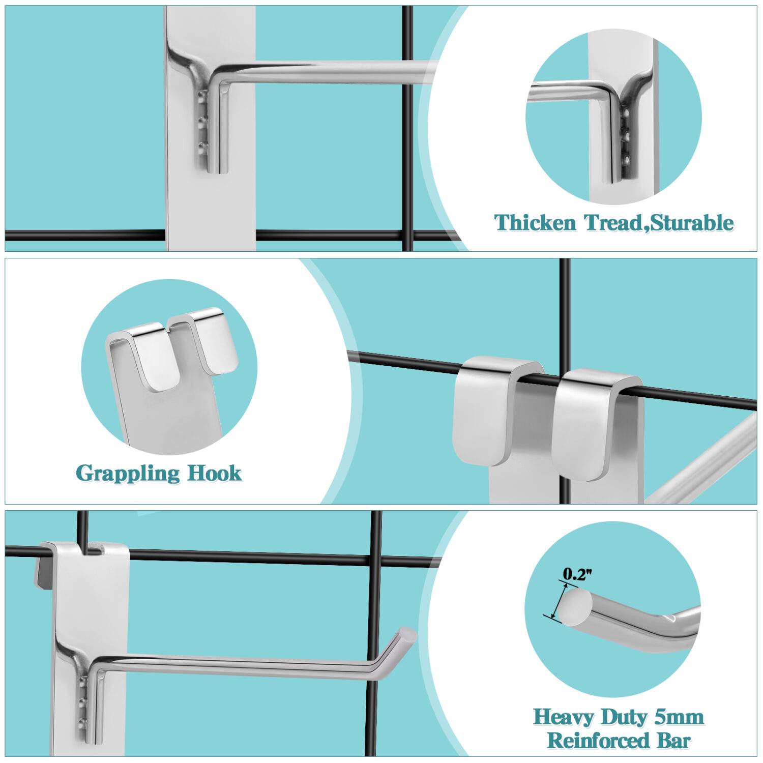 Polmart 8" Heavy Duty Silver Gridwall Panel Hooks - Pack of 96 (8-inch) - Image 6
